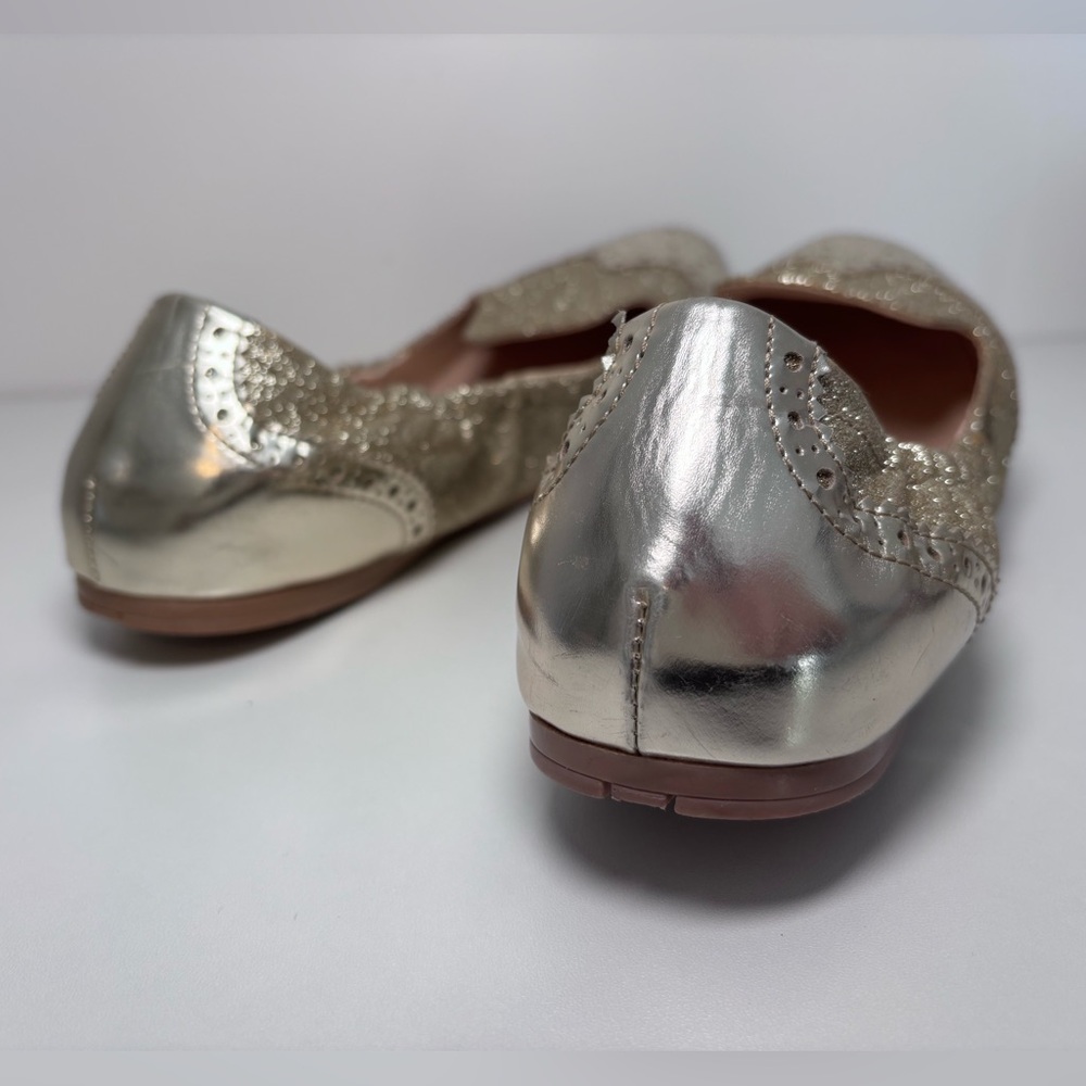 PRADA Round Toe Gold Glitter Metallic Oxford Slip On Ballerina Flats Size 39 EU - Picture 5 of 15